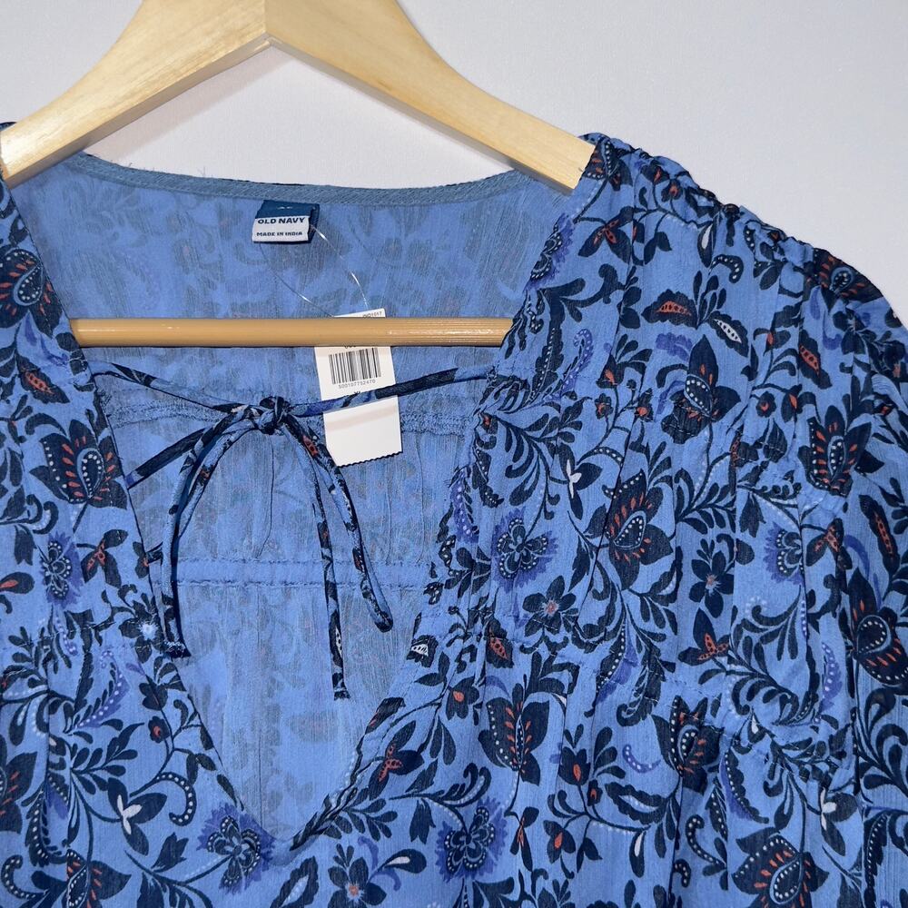 Old navy chiffon long sleeve smocked poet swing blue blouse women's size XL - Picture 3 of 8